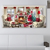 Santa at Home Panoramic Canvas Art Print