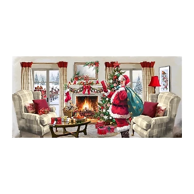 Santa at Home Panoramic Canvas Art Print