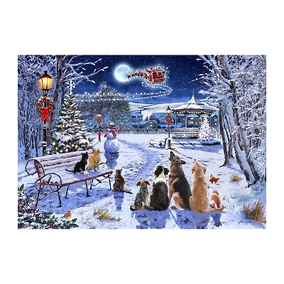 Dogs and Cats In Christmas Park Canvas Art Print