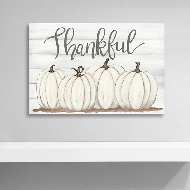 Cream Pumpkins Thankful Canvas Art Print