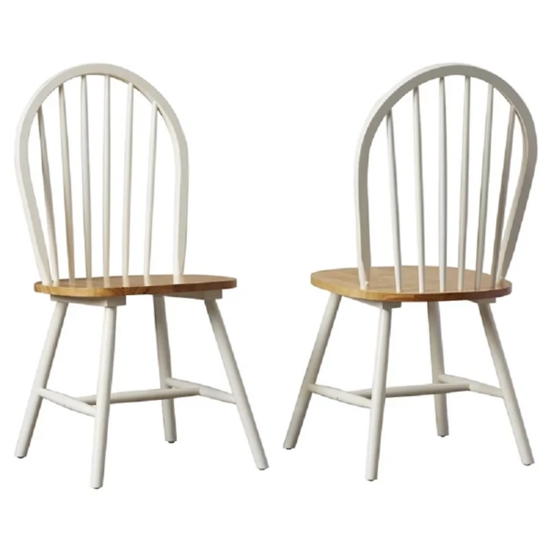 Cream & Natural Wooden Dining Chairs, Set of 2