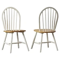 Cream & Natural Wooden Dining Chairs, Set of 2