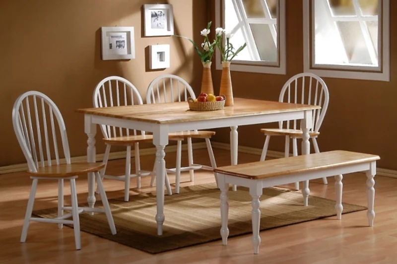 Cream & Natural Wooden Dining Chairs, Set of 2