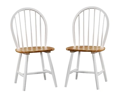 Cream & Natural Wooden Dining Chairs, Set of 2