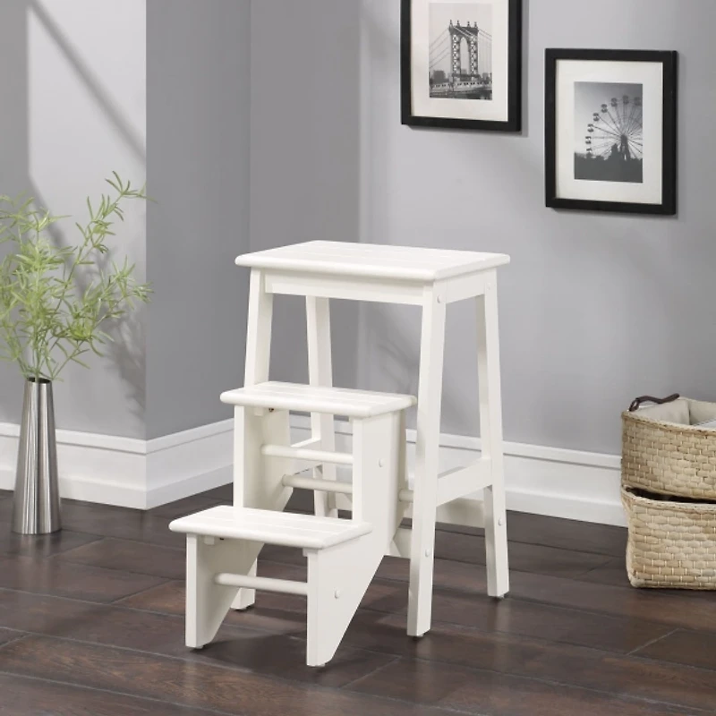 Cream Wooden 3-Level Step Stool