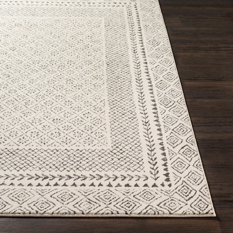Gray and Cream Border Harrah Area Rug, 7x10