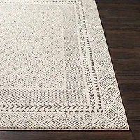 Gray and Cream Border Harrah Area Rug, 7x10