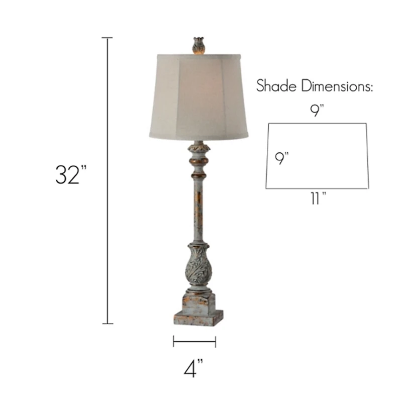 Blue and Bronze Acanthus Buffet Lamps, Set of 2