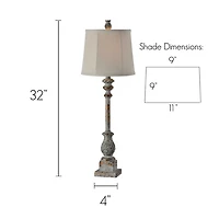 Blue and Bronze Acanthus Buffet Lamps, Set of 2