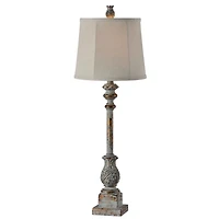 Blue and Bronze Acanthus Buffet Lamps, Set of 2