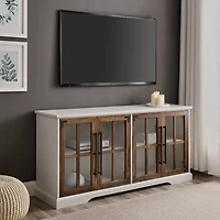 White and Rustic Oak Glass Door TV Stand