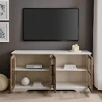 White and Rustic Oak Glass Door TV Stand