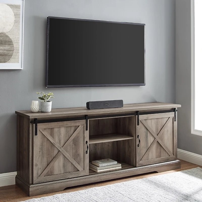 Gray Wash Sliding Barn Door TV Stand
