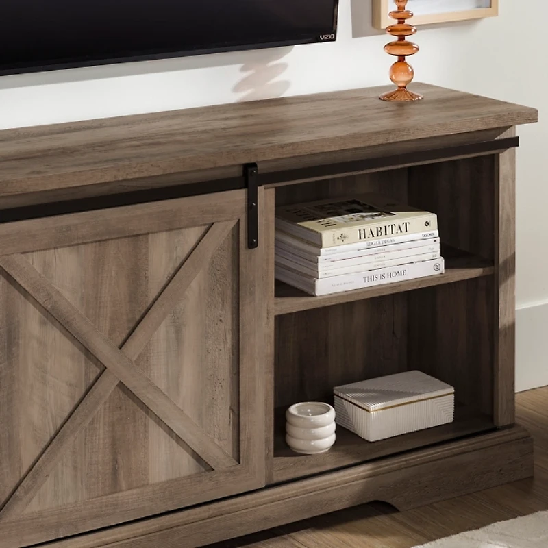Gray Wash Sliding Barn Door TV Stand