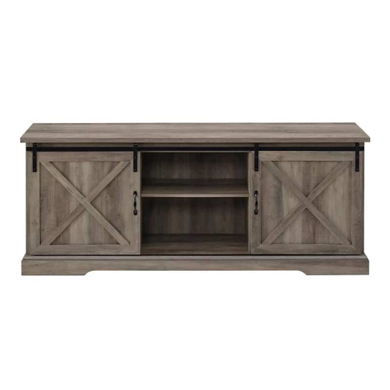 Gray Wash Sliding Barn Door TV Stand