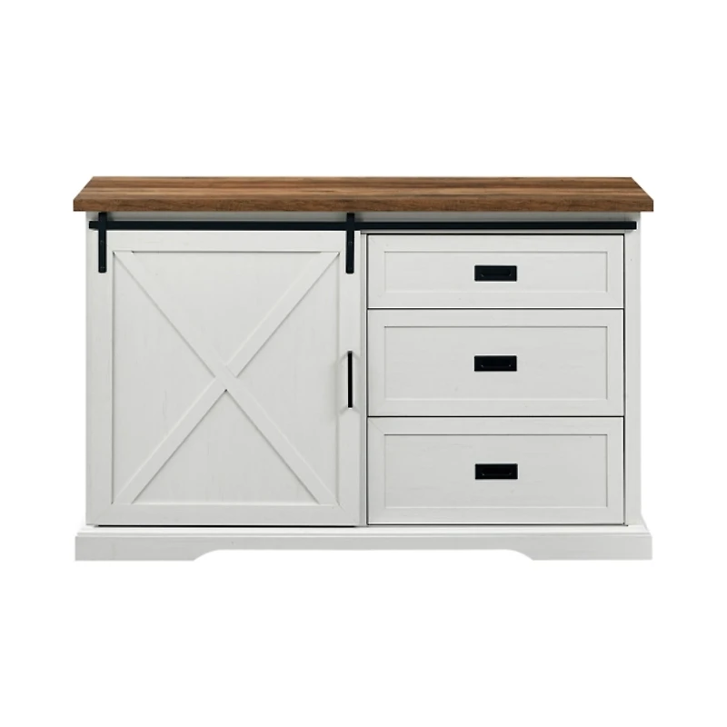 White Sliding Door and 3-Drawer TV Stand