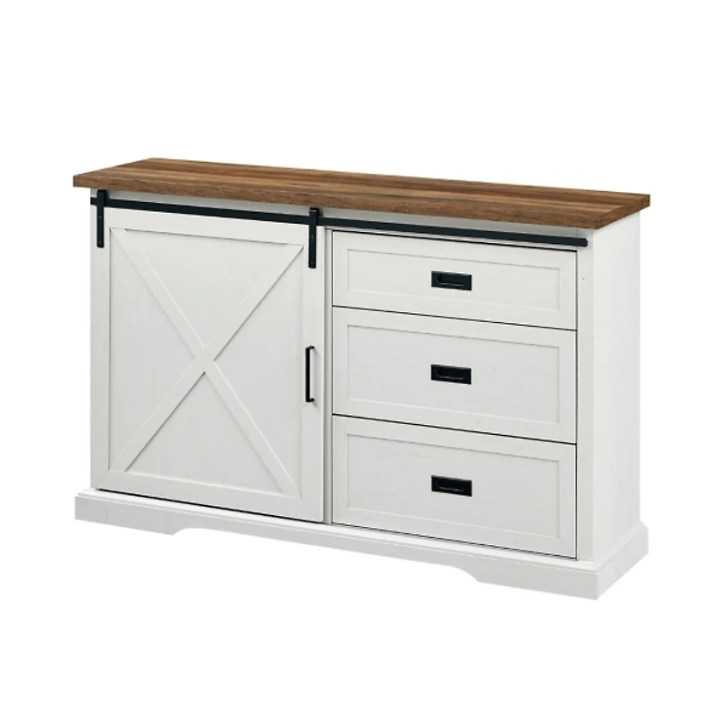 White Sliding Door and 3-Drawer TV Stand