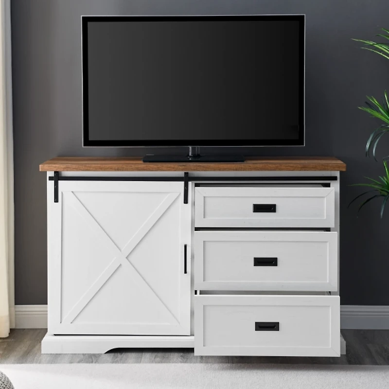 White Sliding Door and 3-Drawer TV Stand