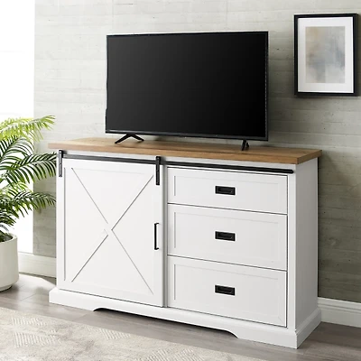 White Sliding Door and 3-Drawer TV Stand