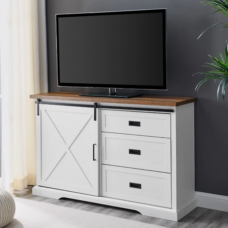 White Sliding Door and 3-Drawer TV Stand