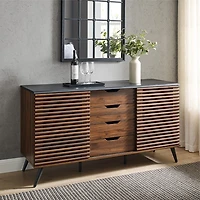 Dark Walnut Slatted 4-Drawer Cabinet