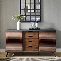 Dark Walnut Slatted 4-Drawer Cabinet