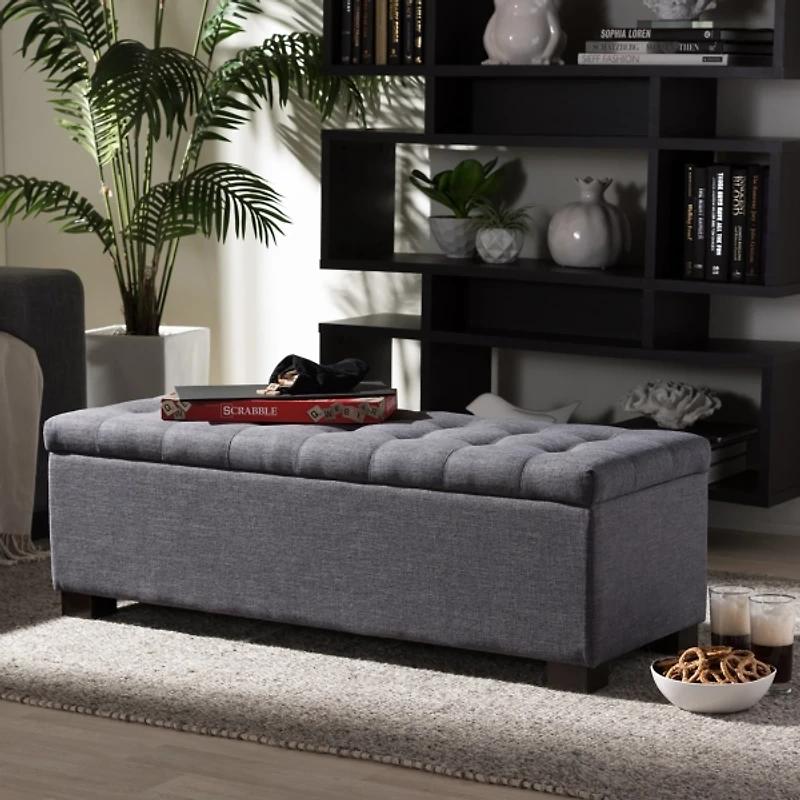 Dark Gray Tufted Contemporary Storage Bench