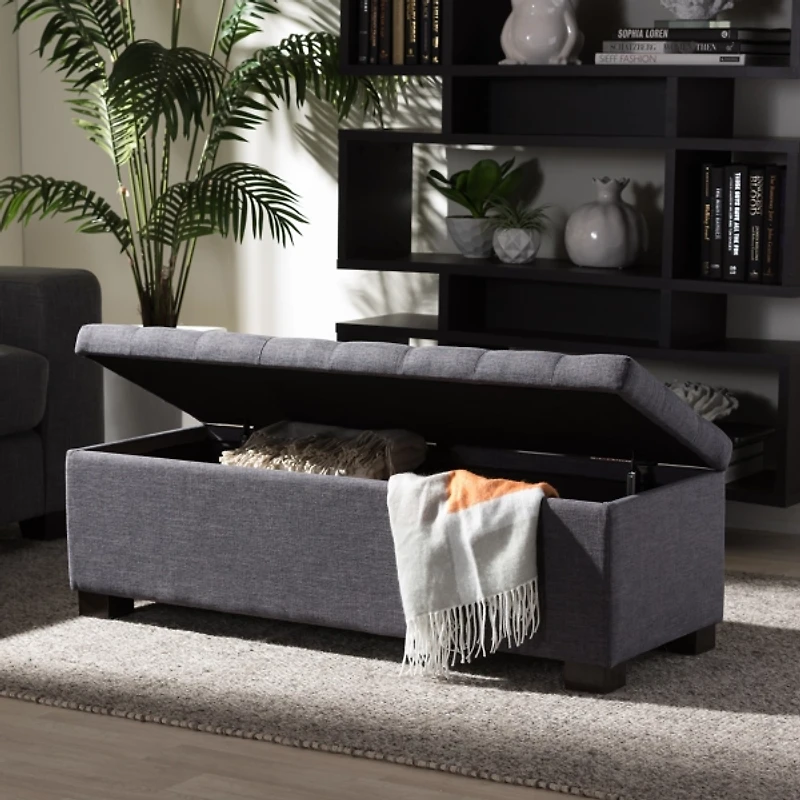 Dark Gray Tufted Contemporary Storage Bench