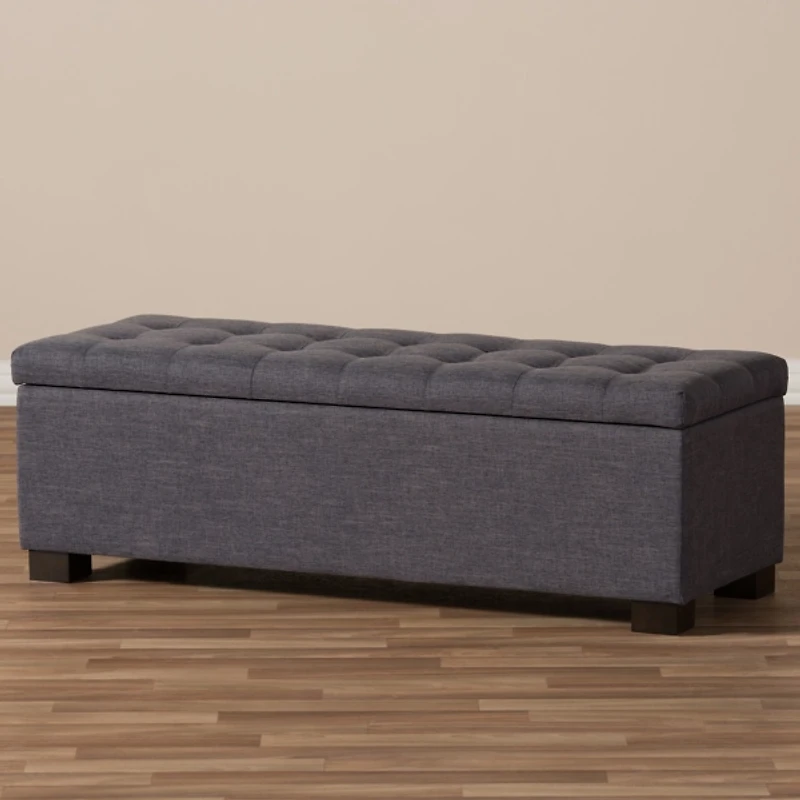 Dark Gray Tufted Contemporary Storage Bench
