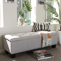 Taupe Button-Tufted Upholstered Storage Bench