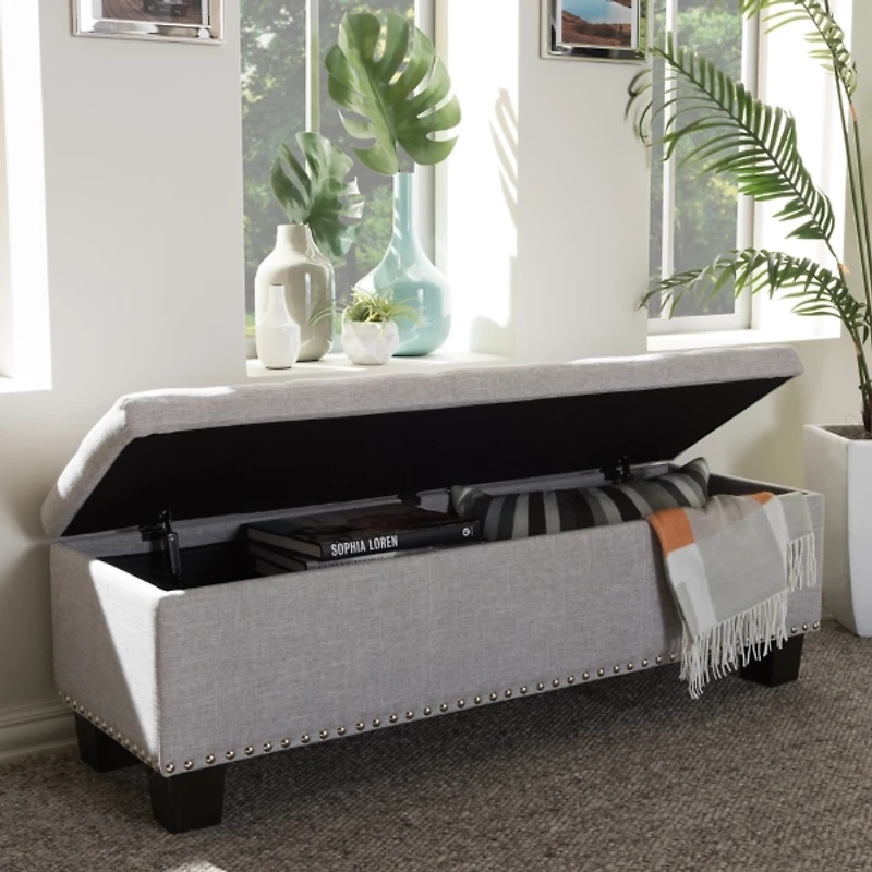 Taupe Button-Tufted Upholstered Storage Bench