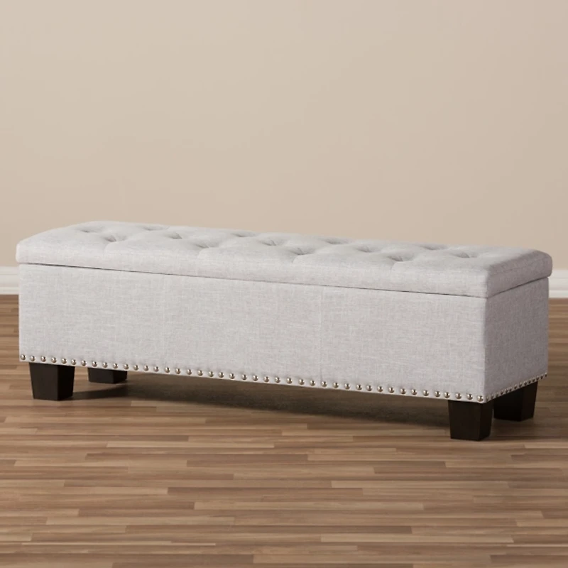 Taupe Button-Tufted Upholstered Storage Bench