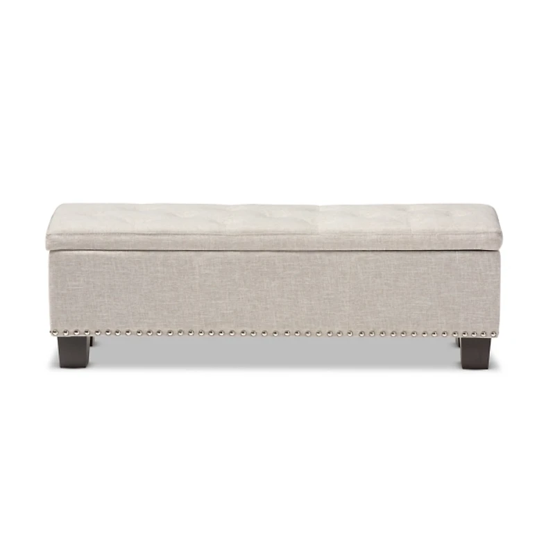 Beige Button-Tufted Upholstered Storage Bench