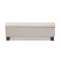 Beige Button-Tufted Upholstered Storage Bench