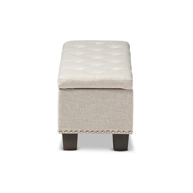 Beige Button-Tufted Upholstered Storage Bench