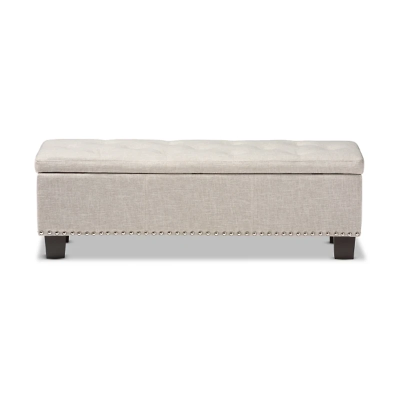 Beige Button-Tufted Upholstered Storage Bench