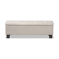 Beige Button-Tufted Upholstered Storage Bench