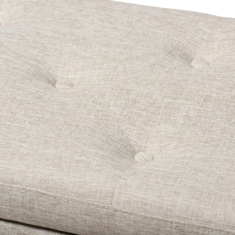 Beige Button-Tufted Upholstered Storage Bench