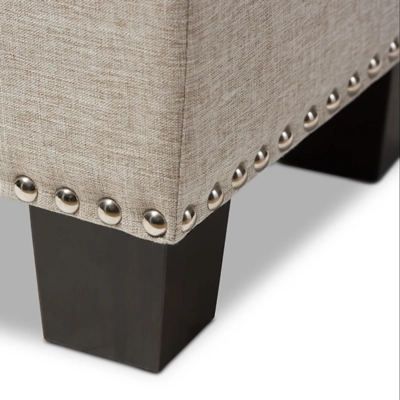 Beige Button-Tufted Upholstered Storage Bench