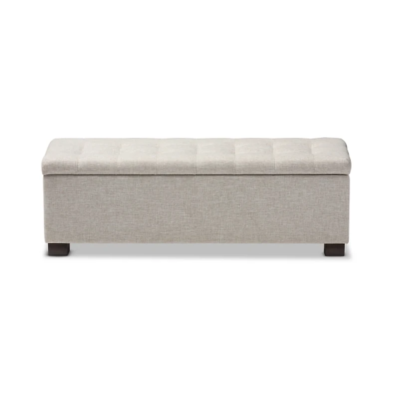 Beige Grid-Tufted Contemporary Storage Bench