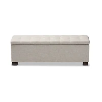 Beige Grid-Tufted Contemporary Storage Bench