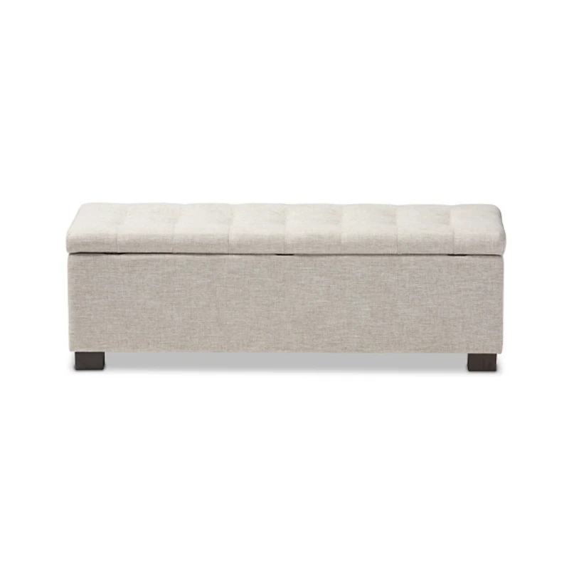 Beige Grid-Tufted Contemporary Storage Bench