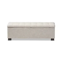 Beige Grid-Tufted Contemporary Storage Bench