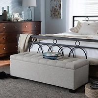 Beige Grid-Tufted Contemporary Storage Bench