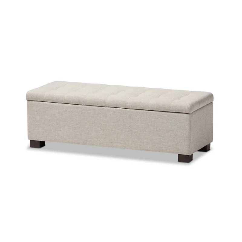 Beige Grid-Tufted Contemporary Storage Bench
