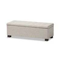 Beige Grid-Tufted Contemporary Storage Bench