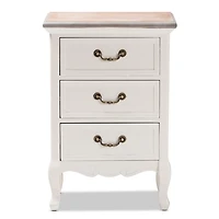 Antique White Wooden 3-Drawer Nightstand