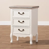 Antique White Wooden 3-Drawer Nightstand
