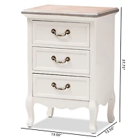 Antique White Wooden 3-Drawer Nightstand