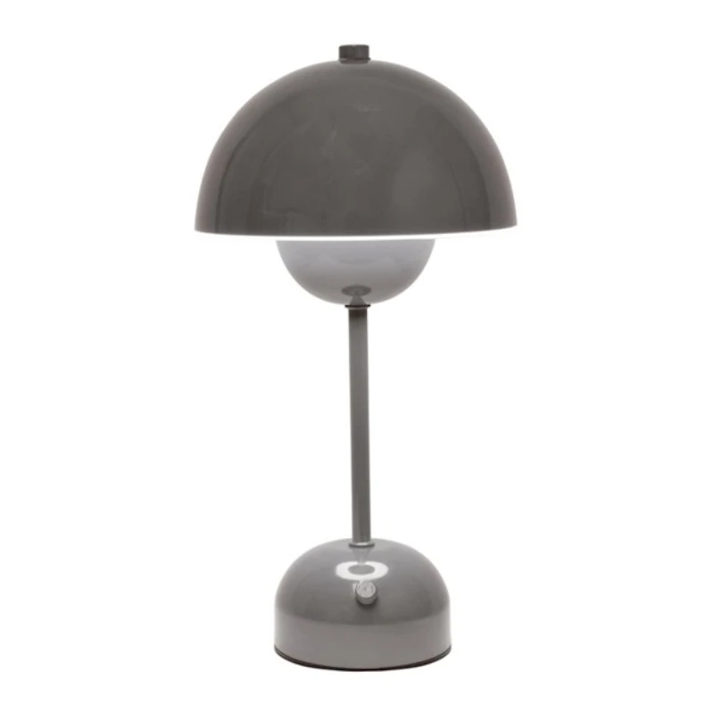 Gray Metal Mushroom Cordless Touch Lamp